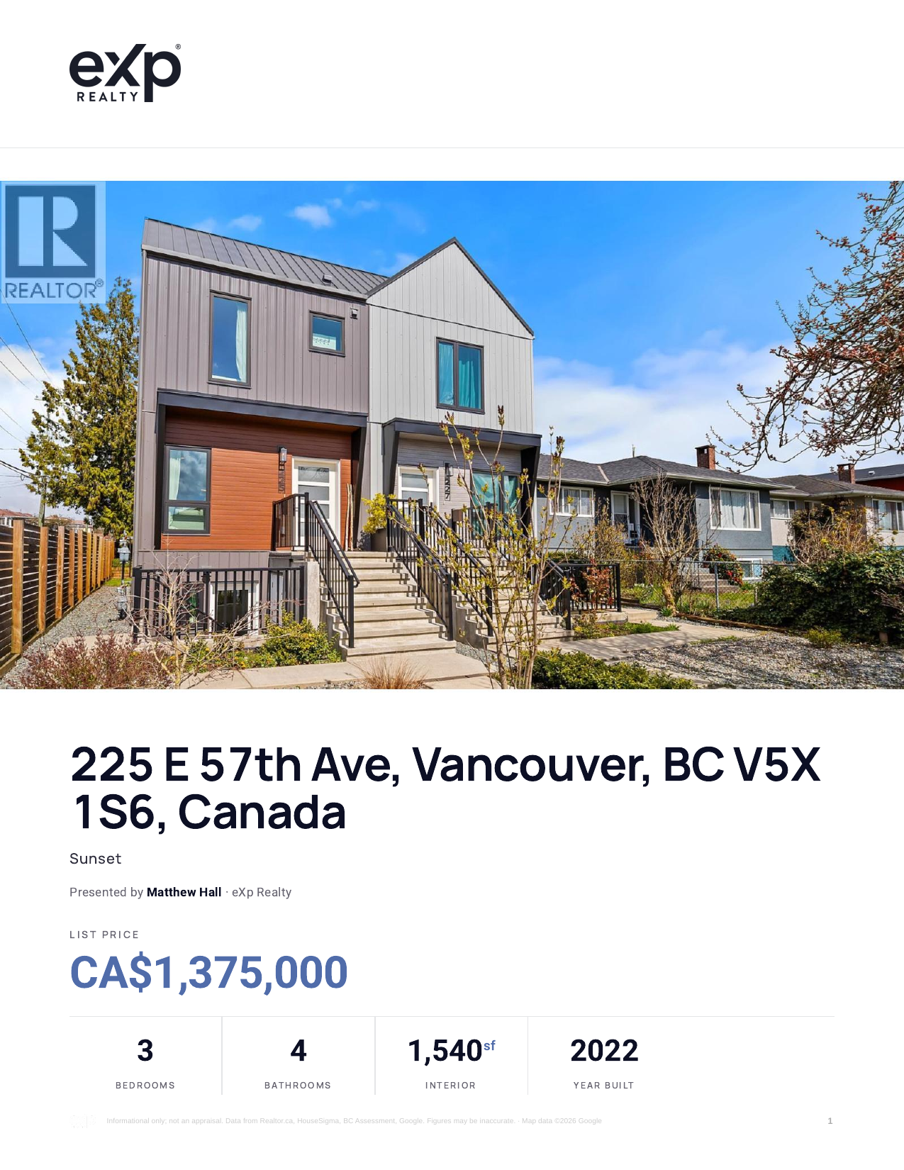 Sample property report — first page
